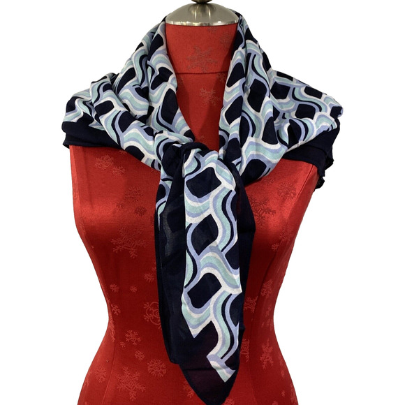 Large Square Scarf Soft Rayon Blend Black Blue White Mint Green Geometric 35" - Picture 4 of 6